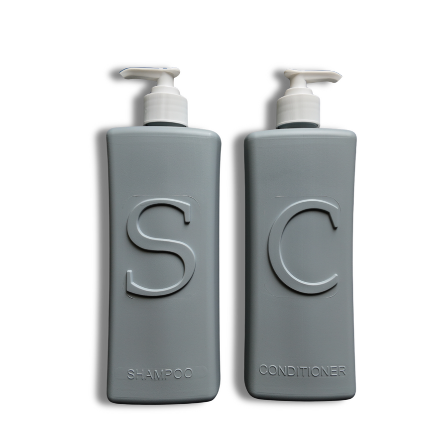 refillable shampoo and conditioner set refillable shampoo and conditioner set with raised tactile letter and braille strip for visually impaired